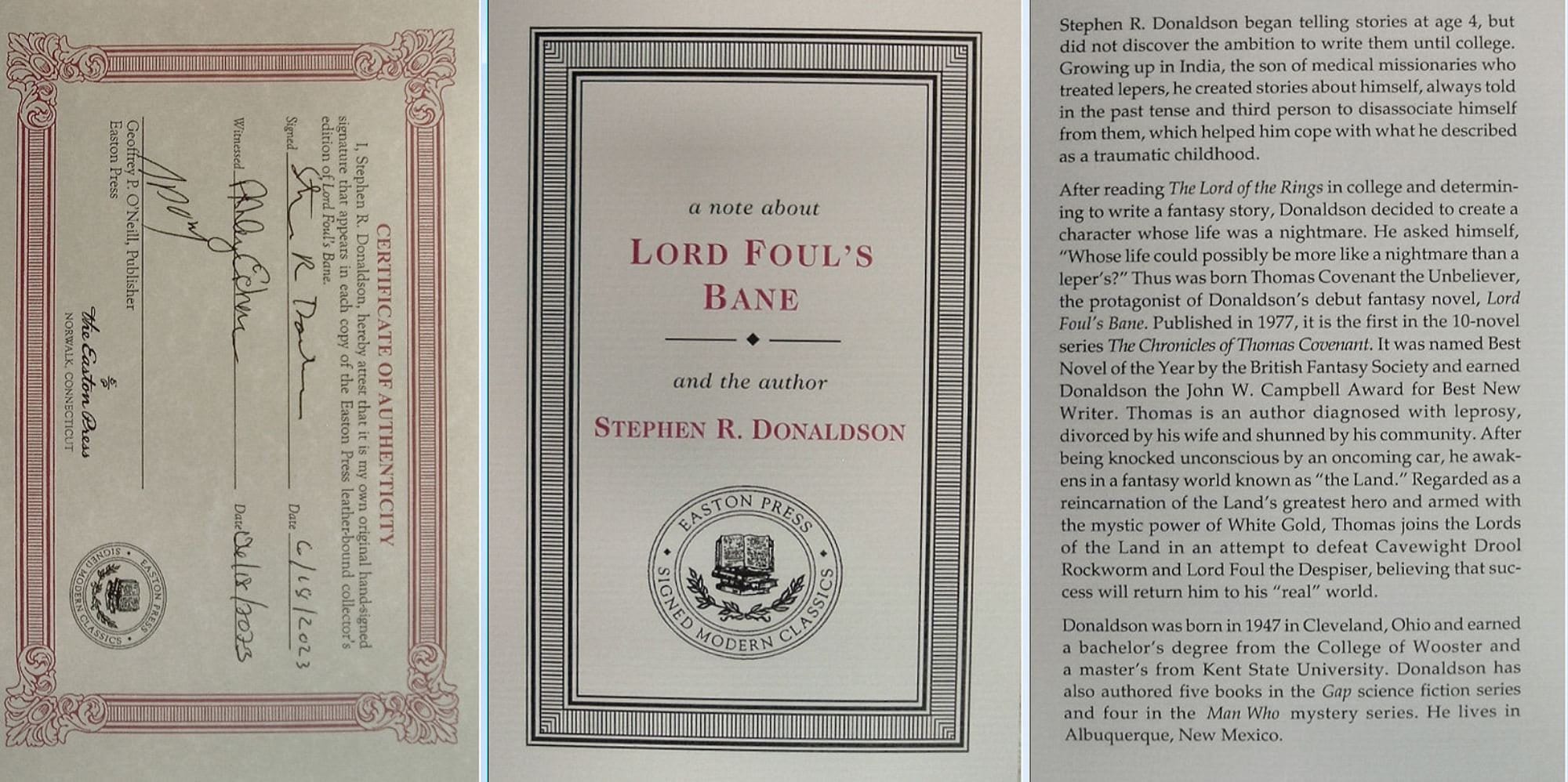 LORD FOULS BANE by Stephen Donaldson Easton Press Signed New Sealed