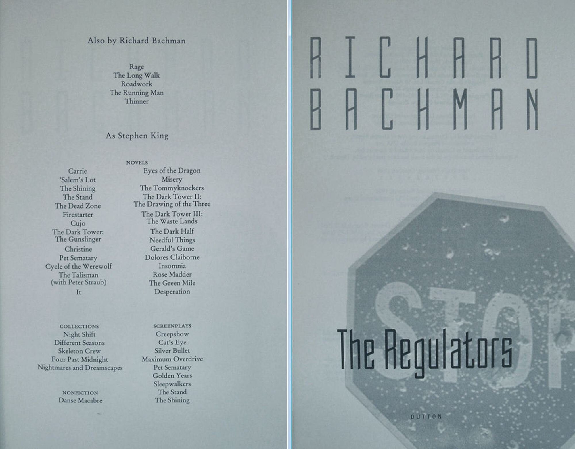 THE REGULATORS by Richard Bachman (AKA) Stephen King Dutton Signed First Edition 1996