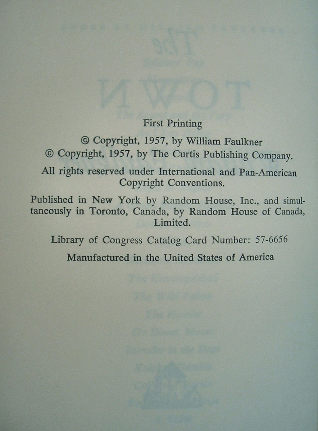 THE TOWN by William Faulkner A Random House Book Stated First Edition 1957