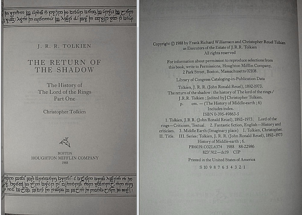 The RETURN Of The Shadow Volume VI by JRR Tolkien First Edition 1988