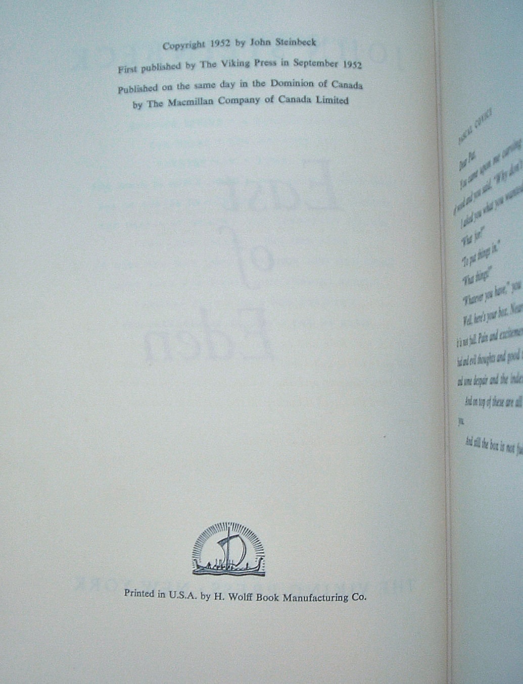 Signed First Edition: East of Eden by John Steinbeck (1952)