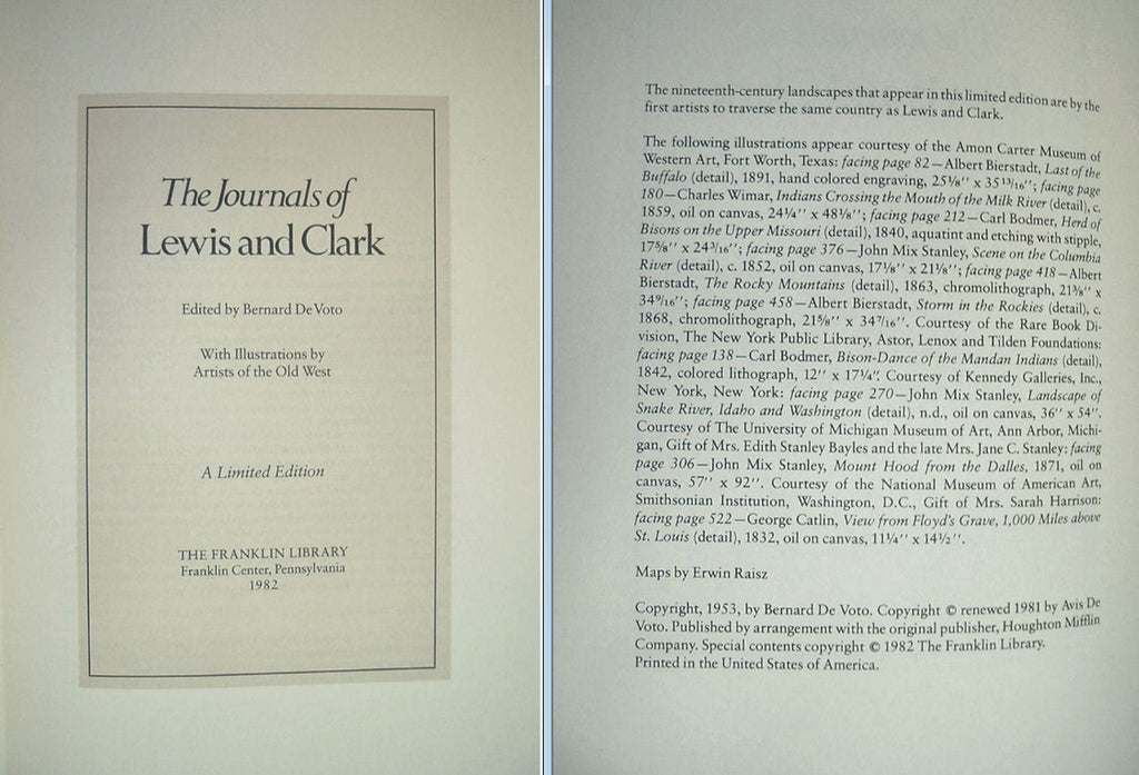 The Journals of LEWIS and CLARK 1803-1806 Expedition Franklin Library 1982