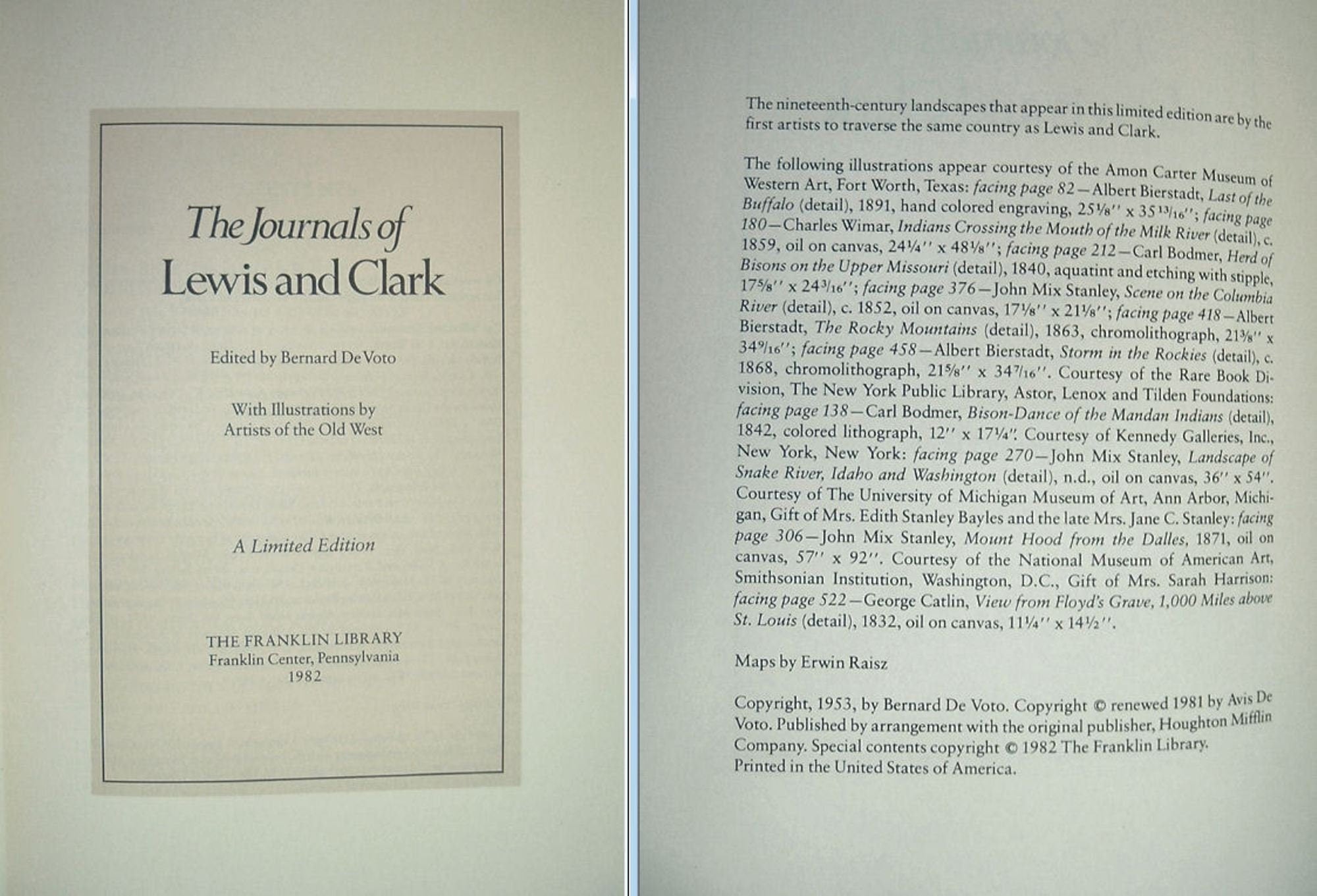 The Journals of LEWIS and CLARK 1803-1806 Expedition Franklin Library 1982