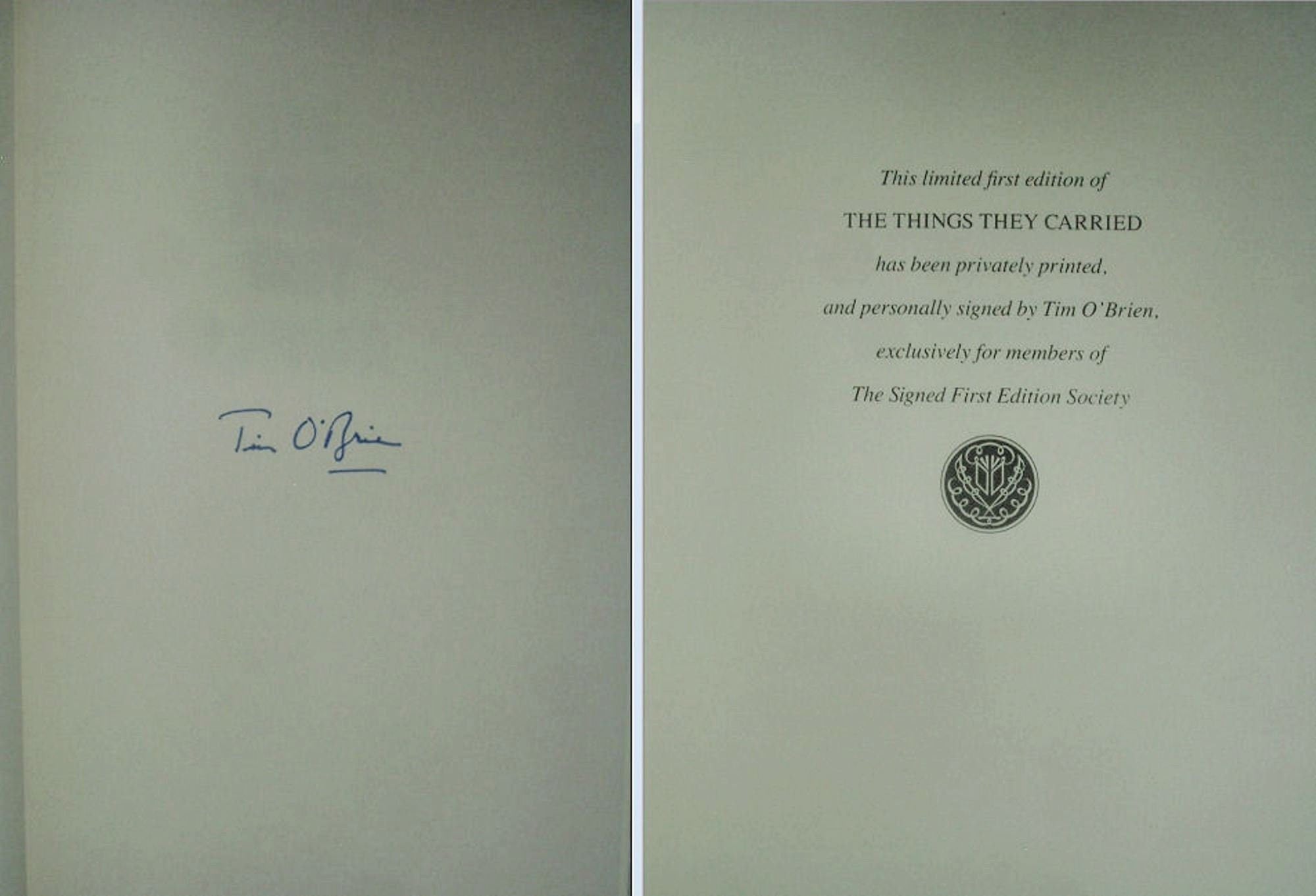 The THINGS THEY CARRIED by Tim Obrien Franklin Library Signed First Edition As New 1990