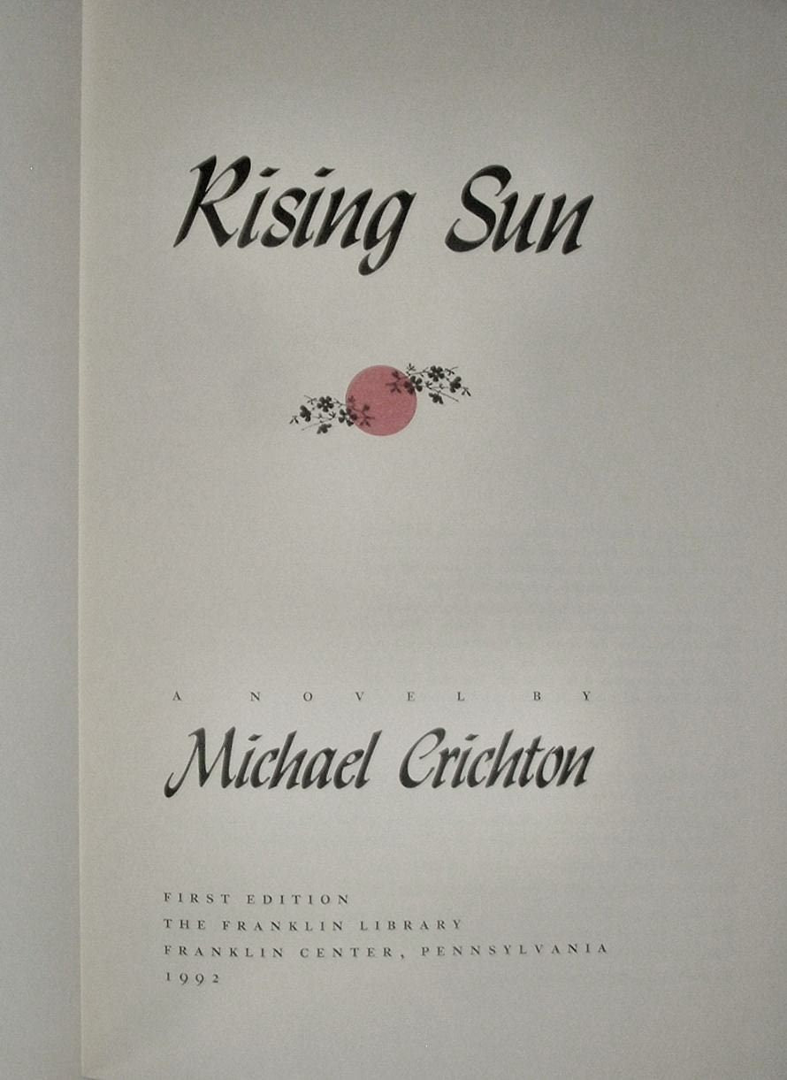 RISING SUN by Micheal Crichton Franklin Library Signed First Edition New 1992