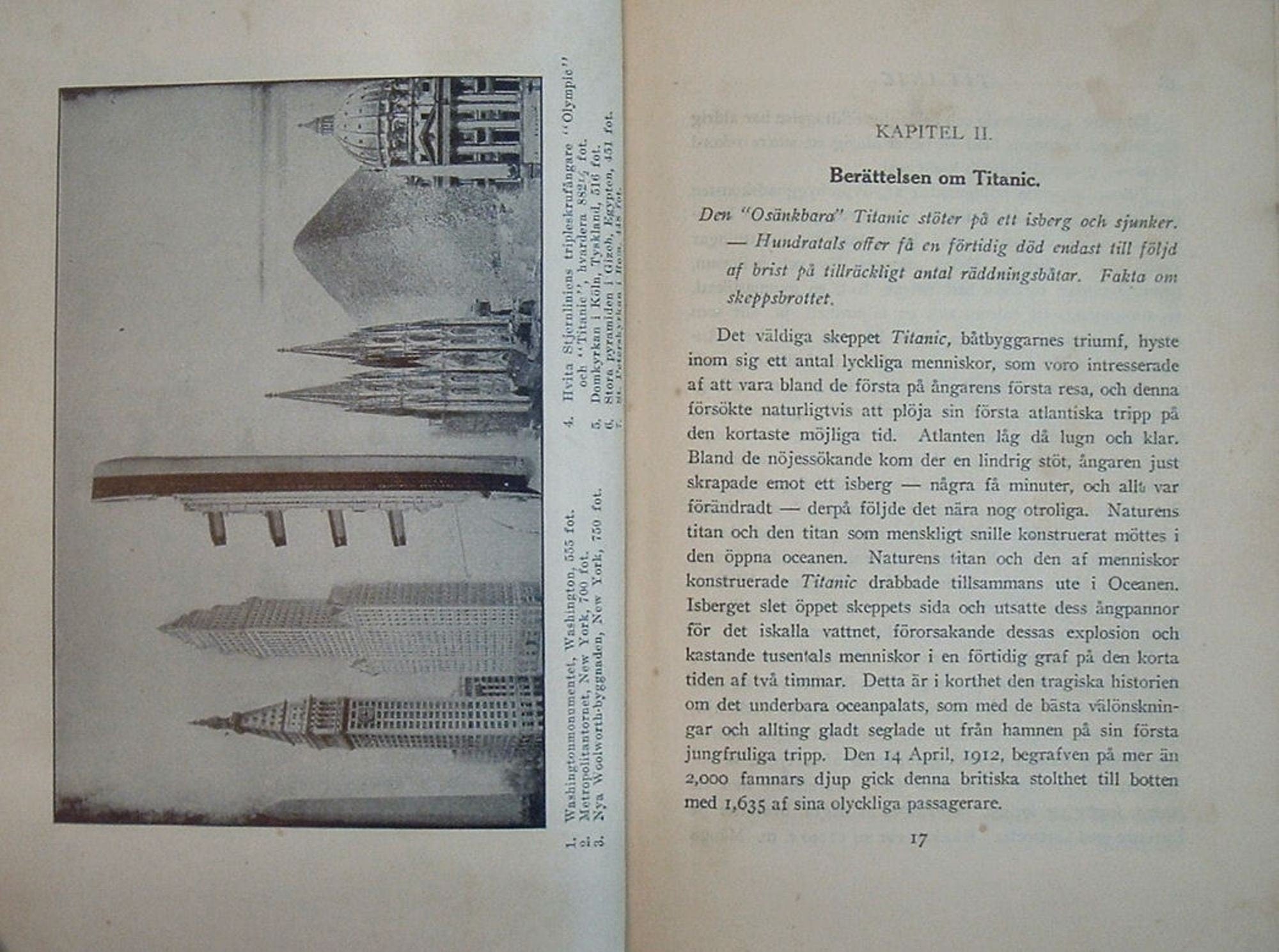 Berättelsen om vraket av Titanic - Minnesupplagan  på svenska 1912