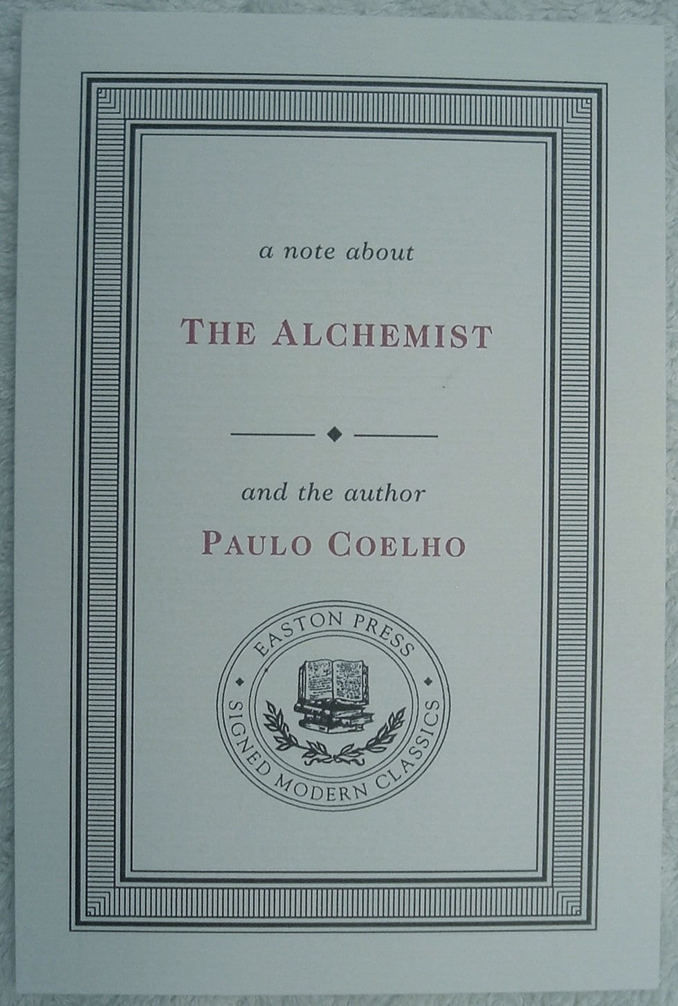THE ALCHEMIST by Paulo Coelho Easton Press Leather Signed by Author As New