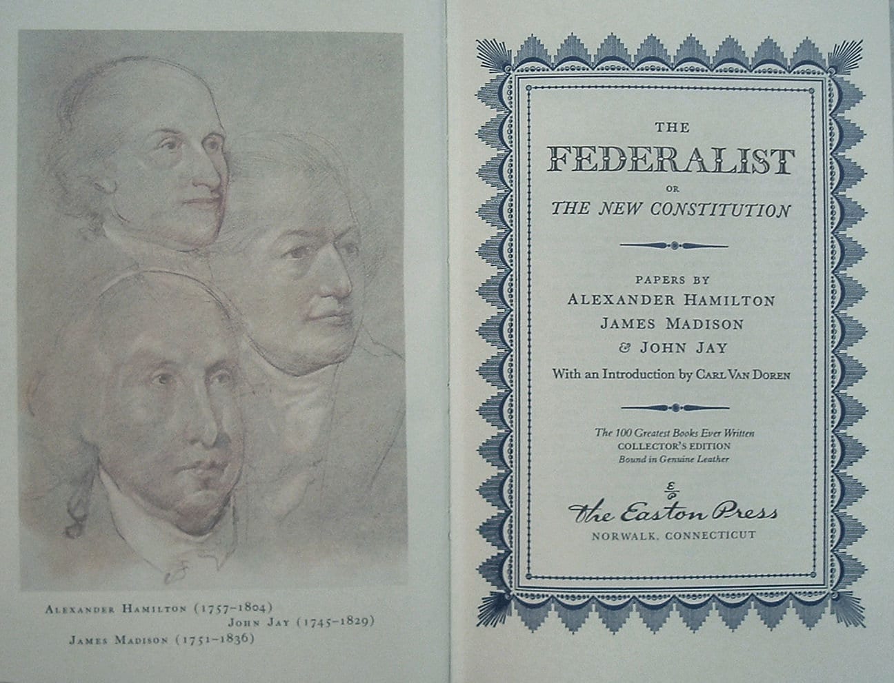 THE FEDERALIST 1787-88 by Hamilton and Madison Easton Press Leather As New 1979