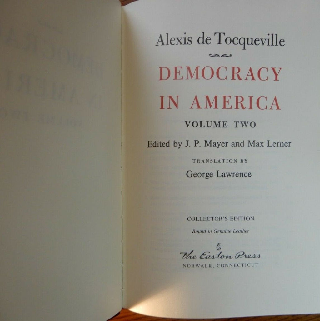 DEMOCRACY In AMERICA by Alexis de Tocqueville 2 Volume Set Easton Press Like New