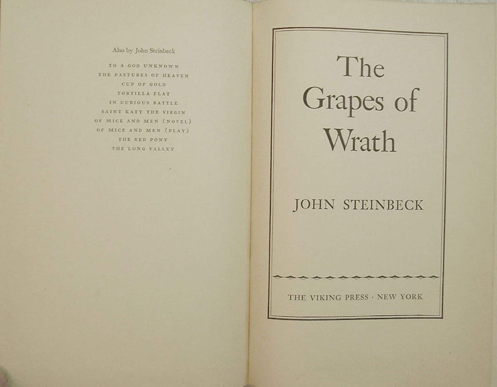THE GRAPES of WRATH by John Steinbeck True First Edition Viking Press April 1939