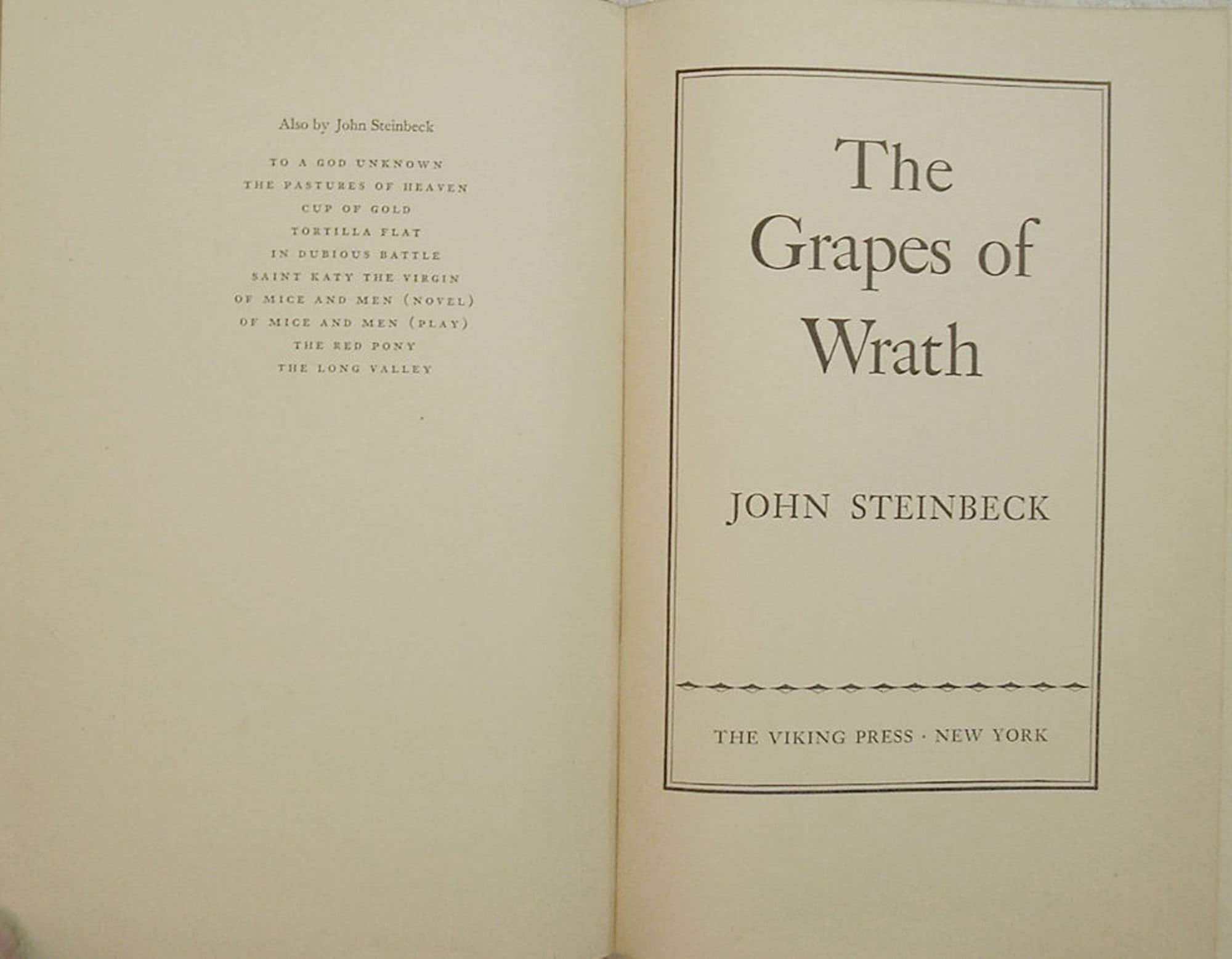 THE GRAPES of WRATH by John Steinbeck True First Edition Viking Press April 1939