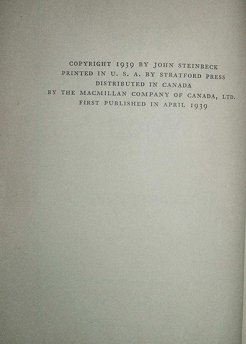 THE GRAPES of WRATH by John Steinbeck True First Edition Viking Press April 1939