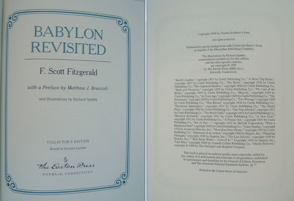 BABYLON REVISITED by F Scott Fitzgerald Easton Press Leather As New 1991