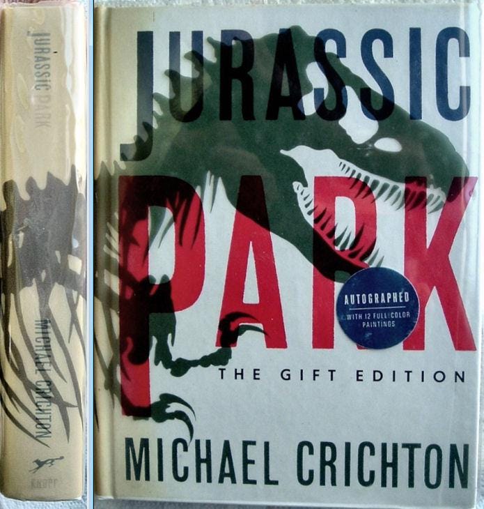 JURASSIC PARK by Michael Crichton Knoff Publisher Signed Gift Edition 1993 Book