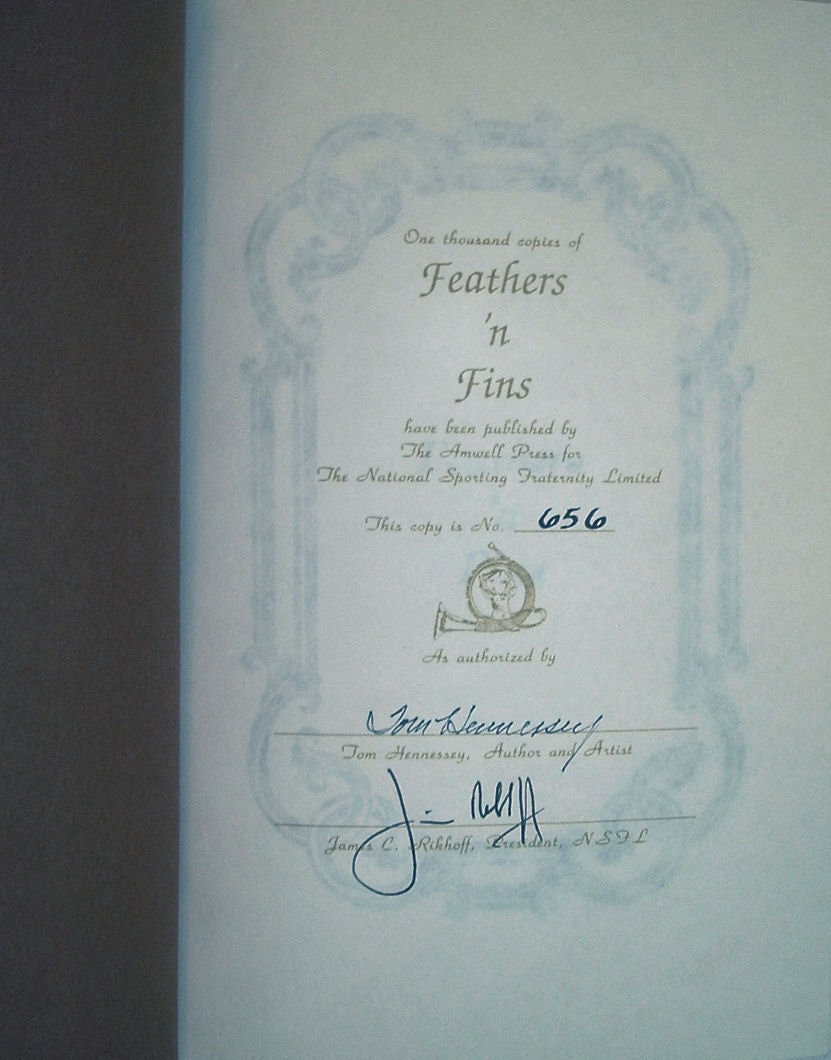FEATHERS n FINS by Tom Hennessey The Amwell Press Signed by Author 1989