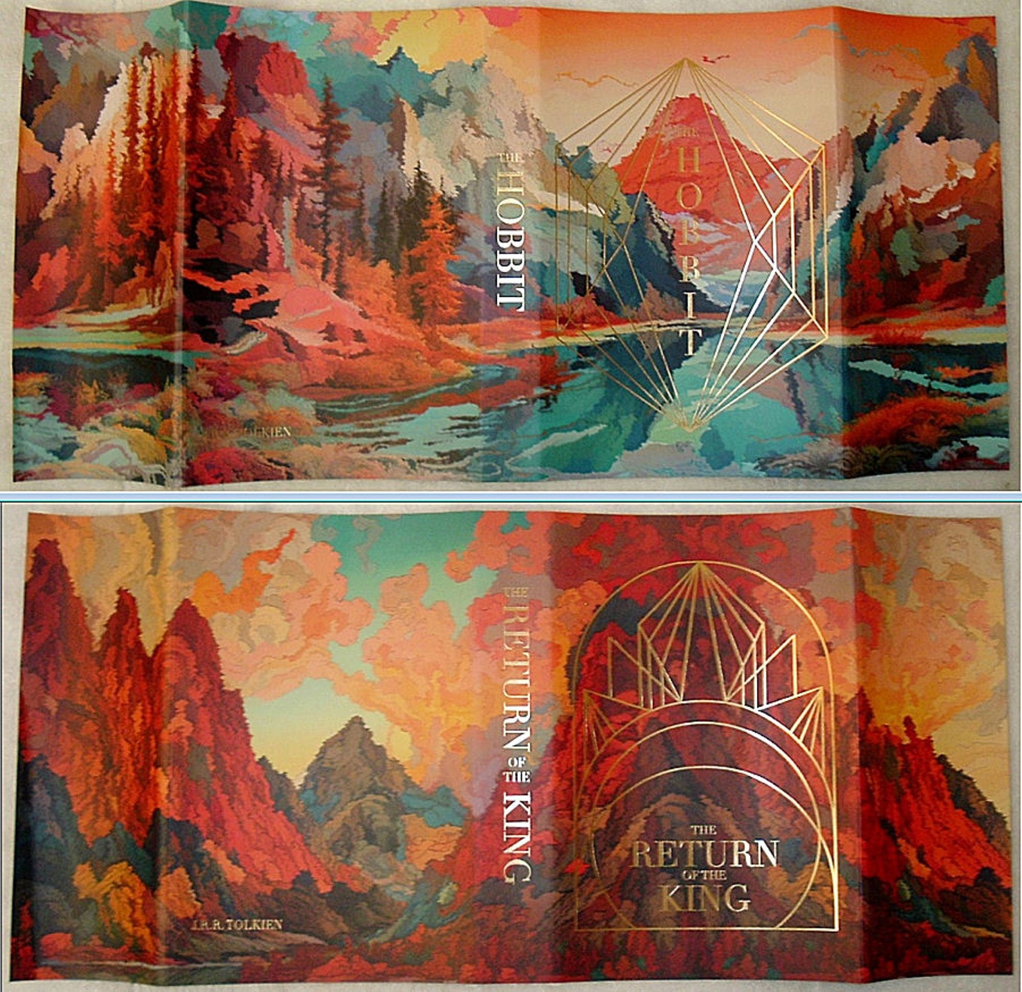 The LORD Of The RINGS Trilogy and The Hobbit by JRR Tolkien with New Custom Dust Jackets