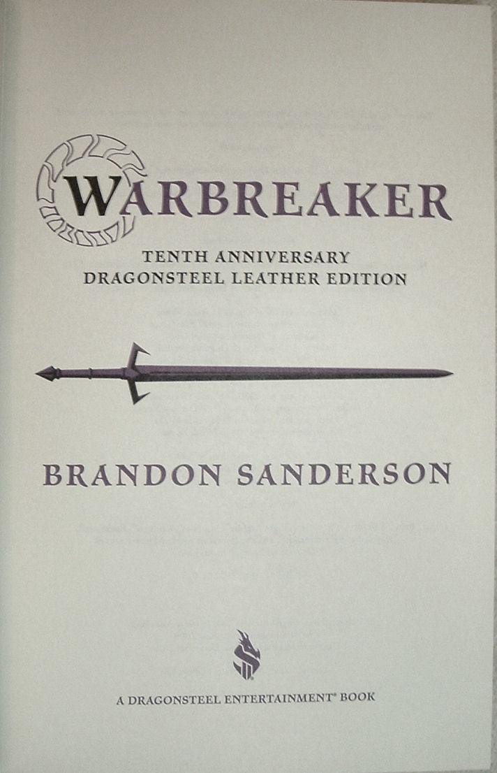 WARBREAKER by Bandon Sanderson  Full Leather 10th Anniversary Edition 2019