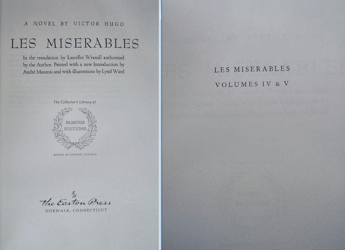 LES MISERABLES by Victor Hugo Easton Press Leather 2 Volume Set Famous Editions 1966