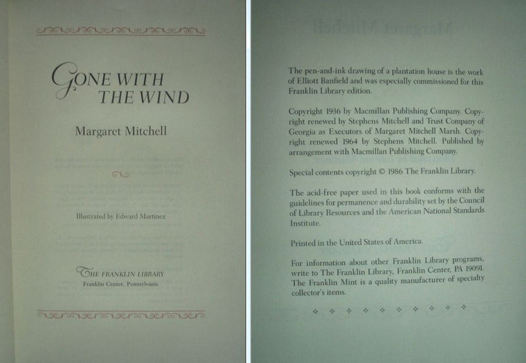 GONE With The WIND by Margaret Mitchell Franklin Library Patrons Edition 1986