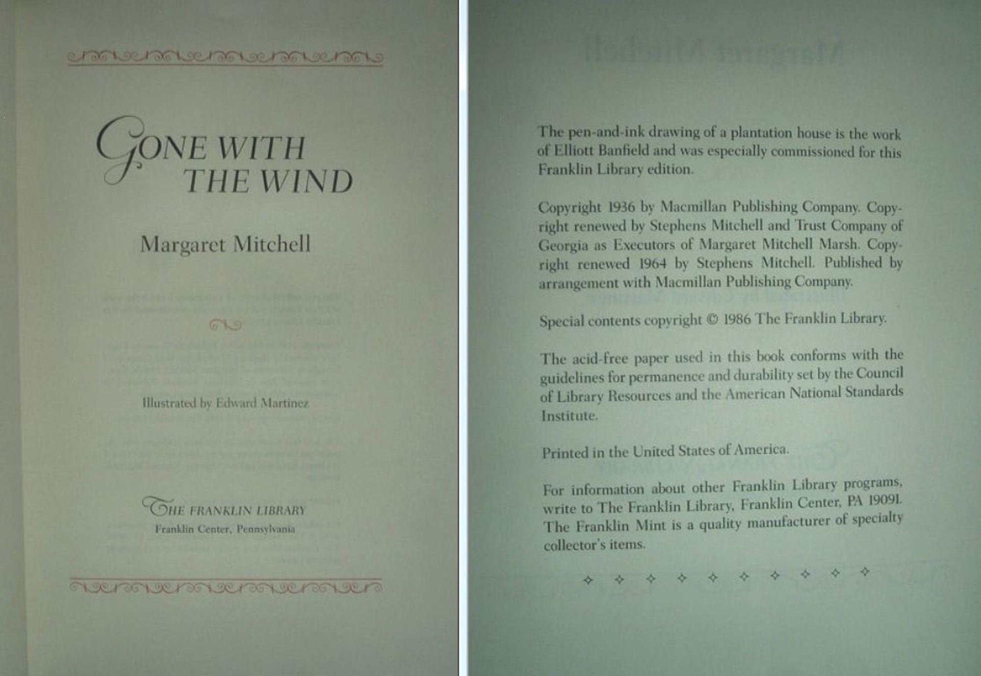 GONE With The WIND by Margaret Mitchell Franklin Library Patrons Edition 1986
