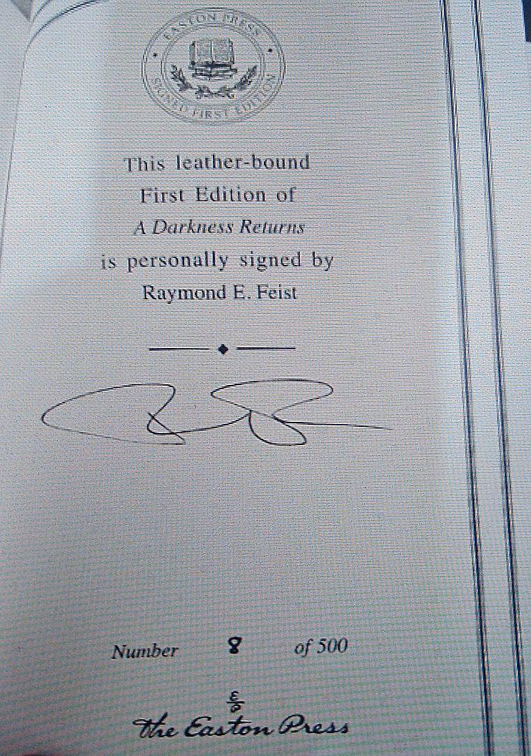 A Darkness Returns: Signed First Edition, Leather Bound by Raymond E. Feist