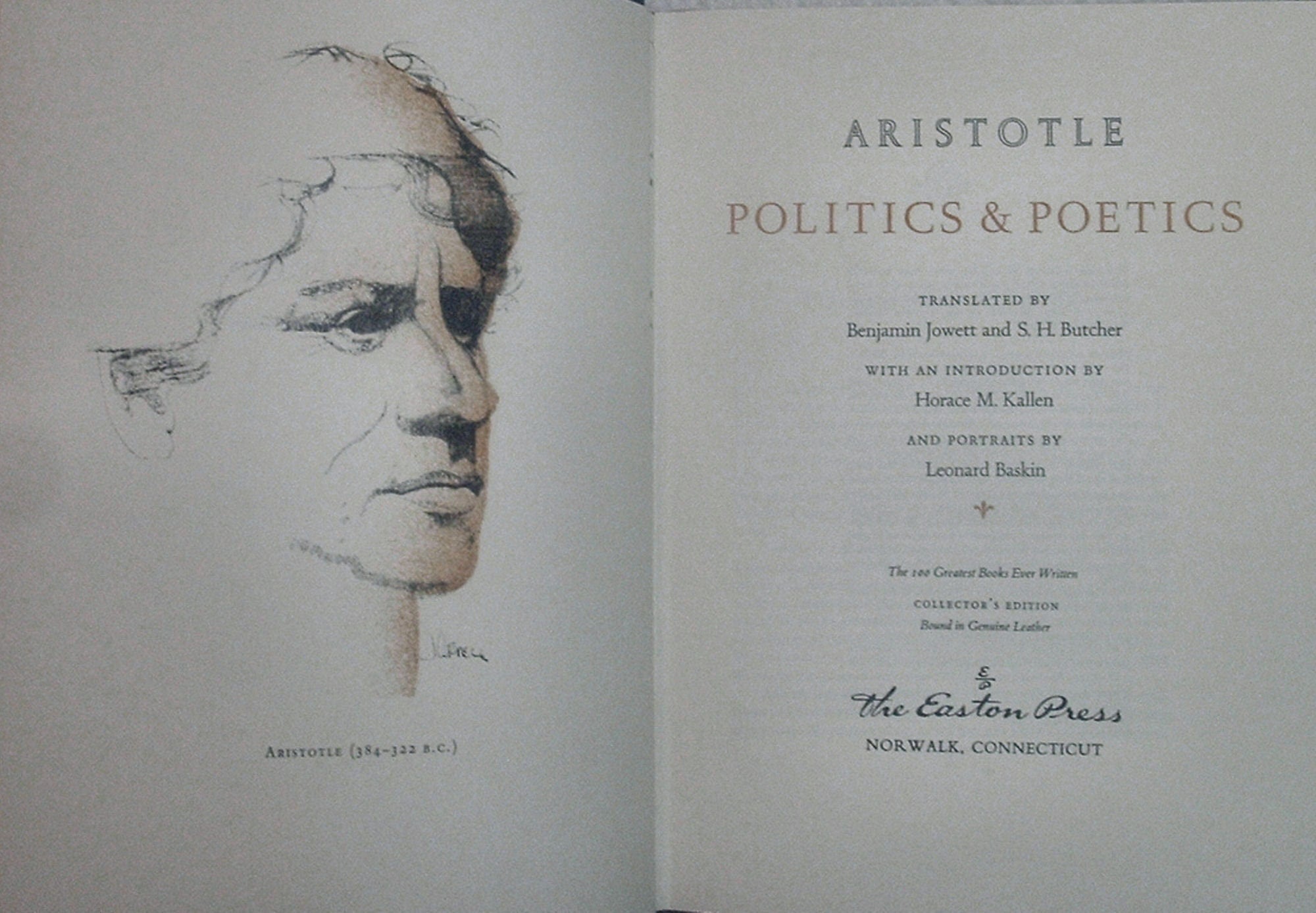 POLITICS & POETICS by Aristotle Easton Press Leather As New 1979