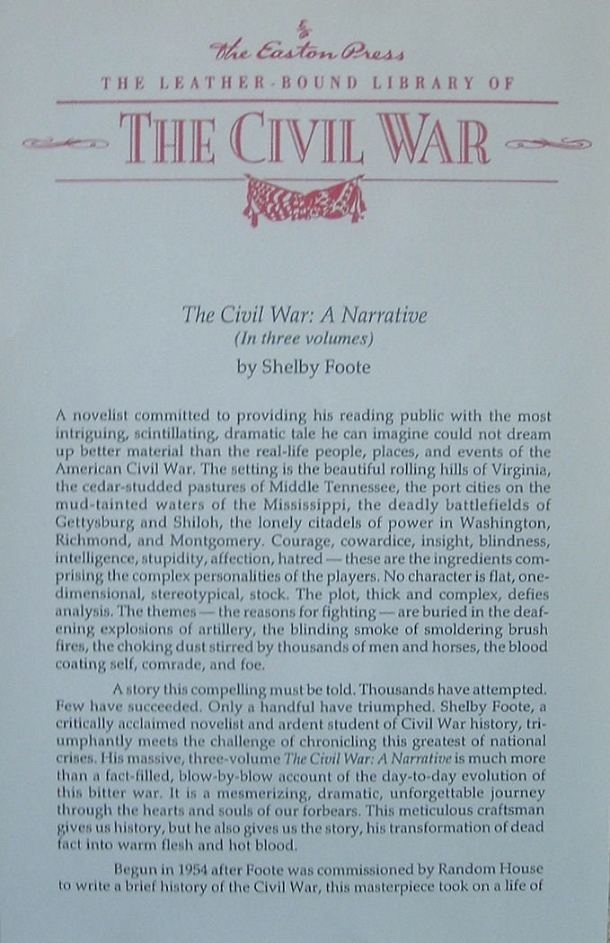 Shelby Foote's Civil War Narrative: Signed Easton Press 3 Volume Leather Set 1991