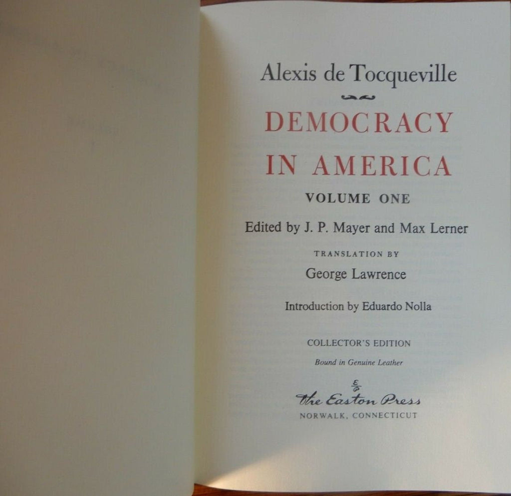 DEMOCRACY In AMERICA by Alexis de Tocqueville 2 Volume Set Easton Press Like New