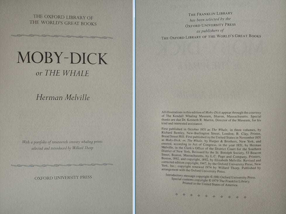 MOBY DICK or The Whale by Herman Melville Oxford University Press Leather 1981