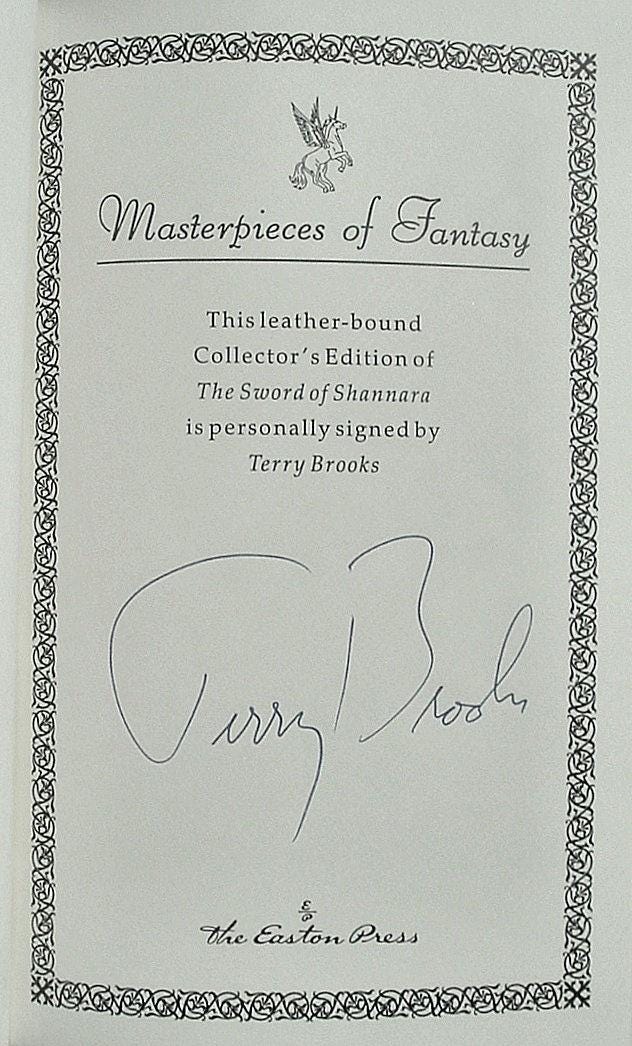 The Sword of Shannara by Terry Brooks Easton Press Leather Signed by Author 1997