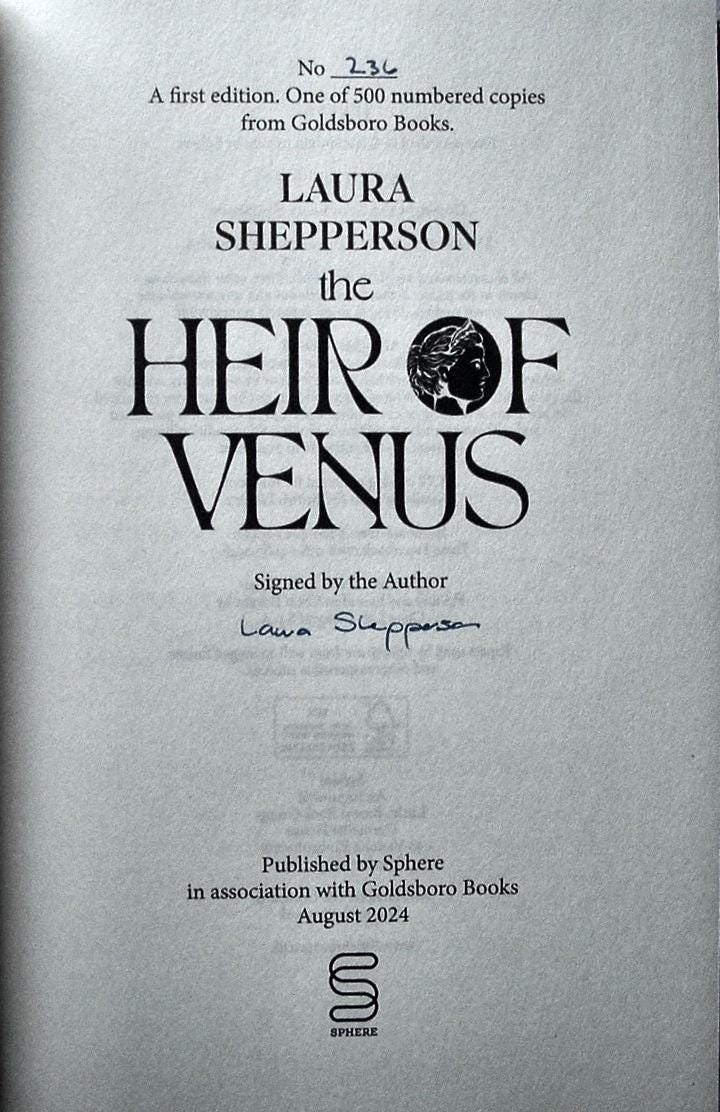 Signed First Edition: The Heir of Venus by Laura Shepperson (2024)