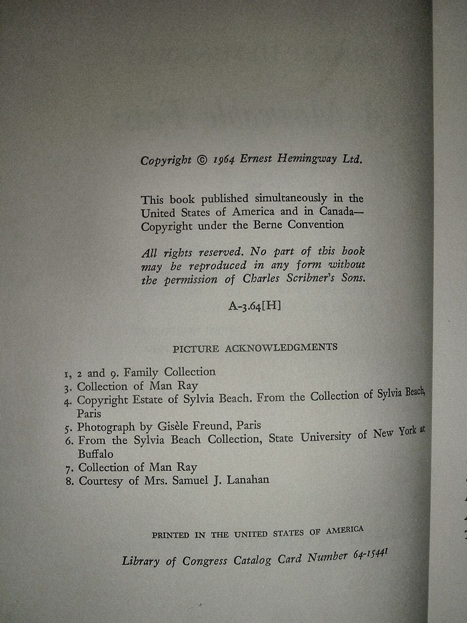 A MOVEABLE FEAST - Ernest Hemingway First Edition A-3.64[H] 1964