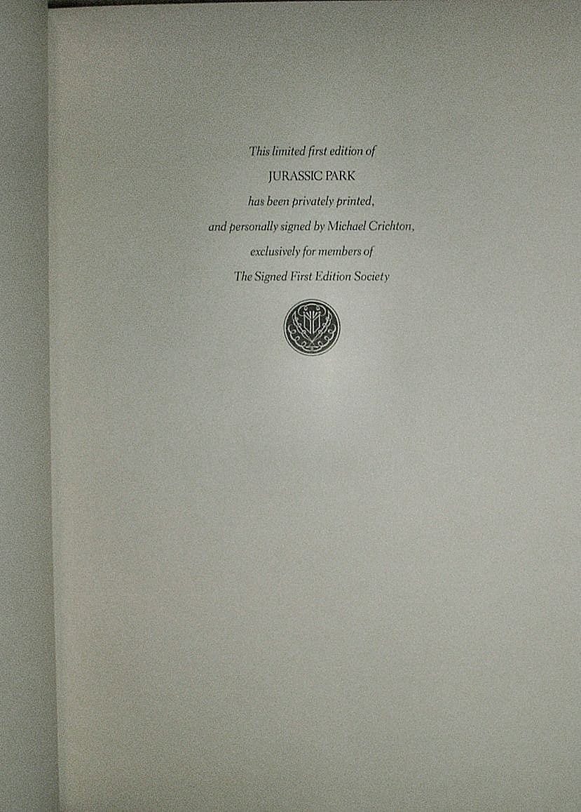 JURASSIC PARK by Michael Crichton Franklin Library Signed First Edition As New 1990