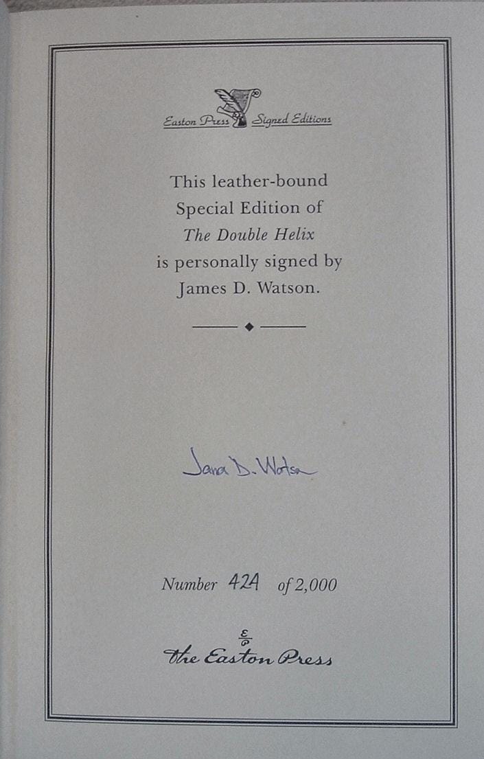 THE DOUBLE HELIX by James Watson Easton Press Limited Edition Signed 1996
