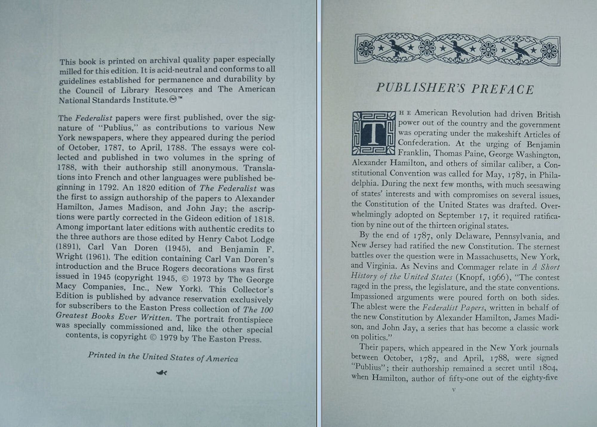 THE FEDERALIST 1787-88 by Hamilton and Madison Easton Press Leather As New 1979