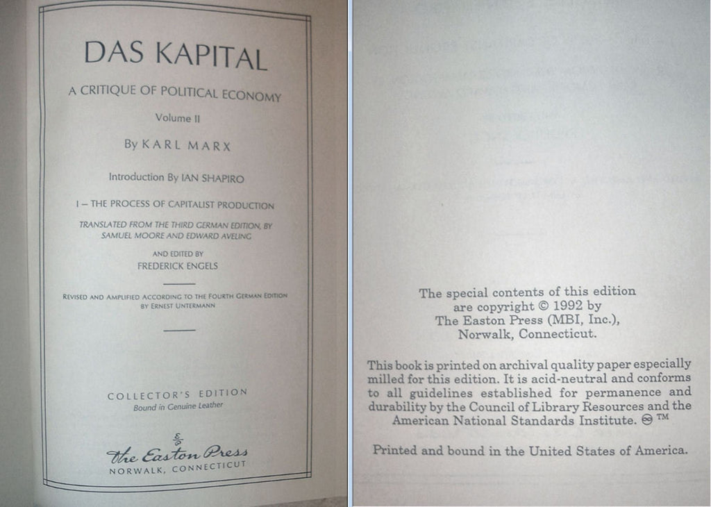 Das Kapital by Karl Marx: Easton Press Leather Collector's Edition, 2 Volume Set