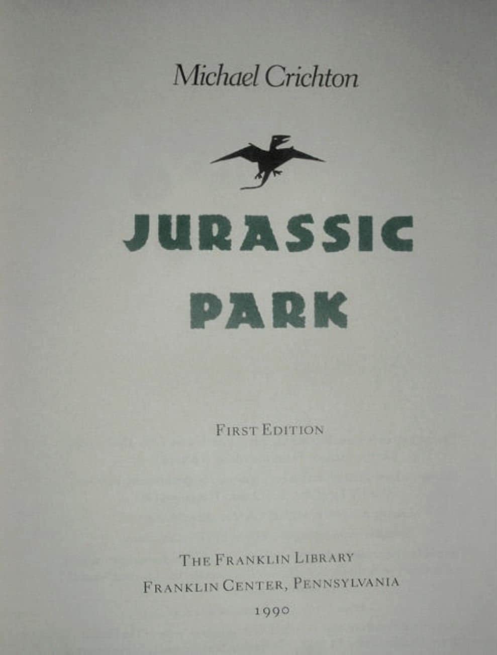 JURASSIC PARK by Michael Crichton Franklin Library Signed First Edition As New 1990