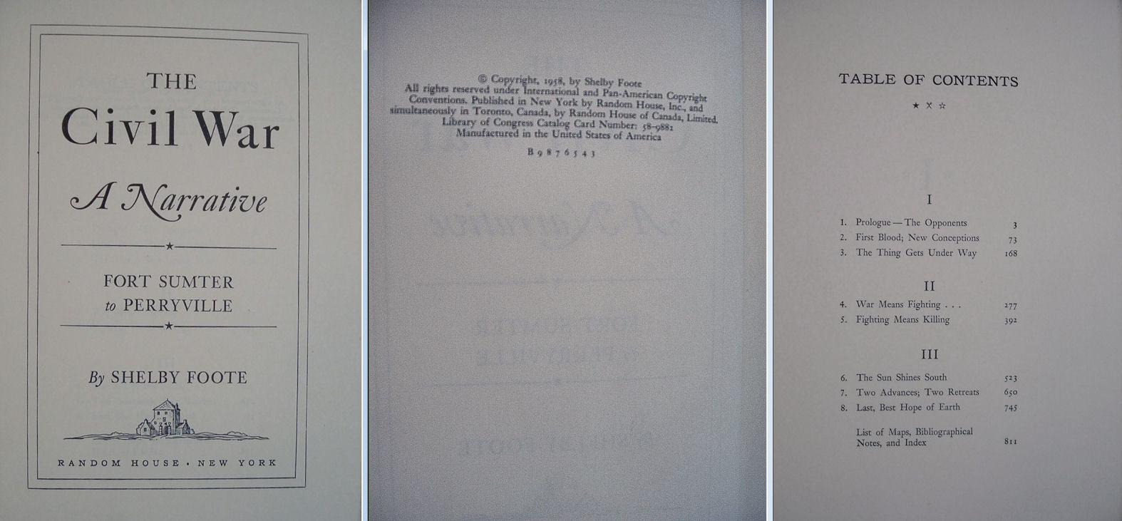 The CIVIL WAR A Narrative by Shelby Foote 3 Volume Set Random House Early Printings