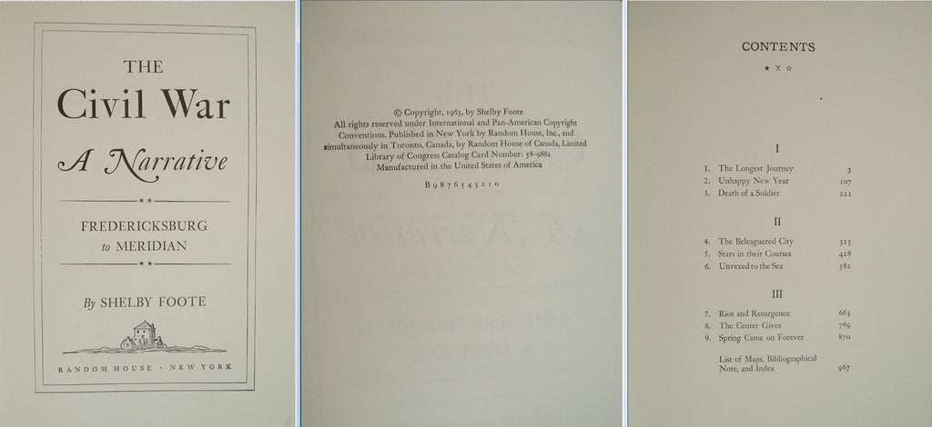 The CIVIL WAR A Narrative by Shelby Foote 3 Volume Set Random House Early Printings