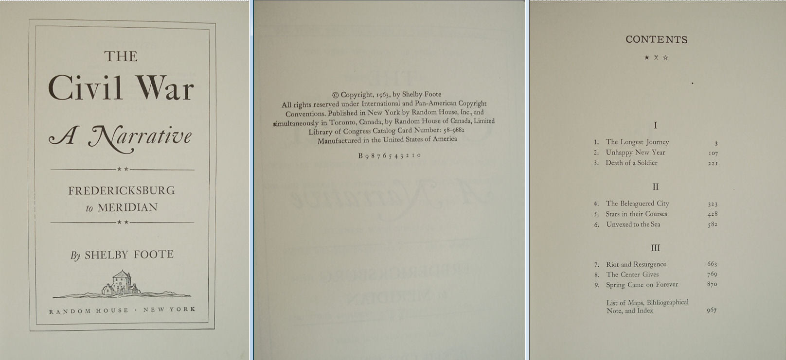 The CIVIL WAR A Narrative by Shelby Foote 3 Volume Set Random House Early Printings