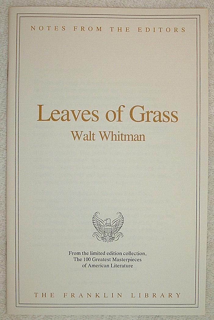 LEAVES OF GRASS by Walt Whitman Easton Press Full Leather Edition 1977