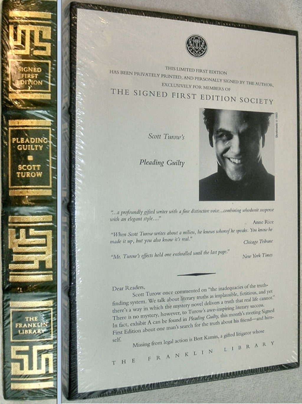 PLEADING GUILTY by Scott Turow Franklin Library Signed by Author First Edition 1993