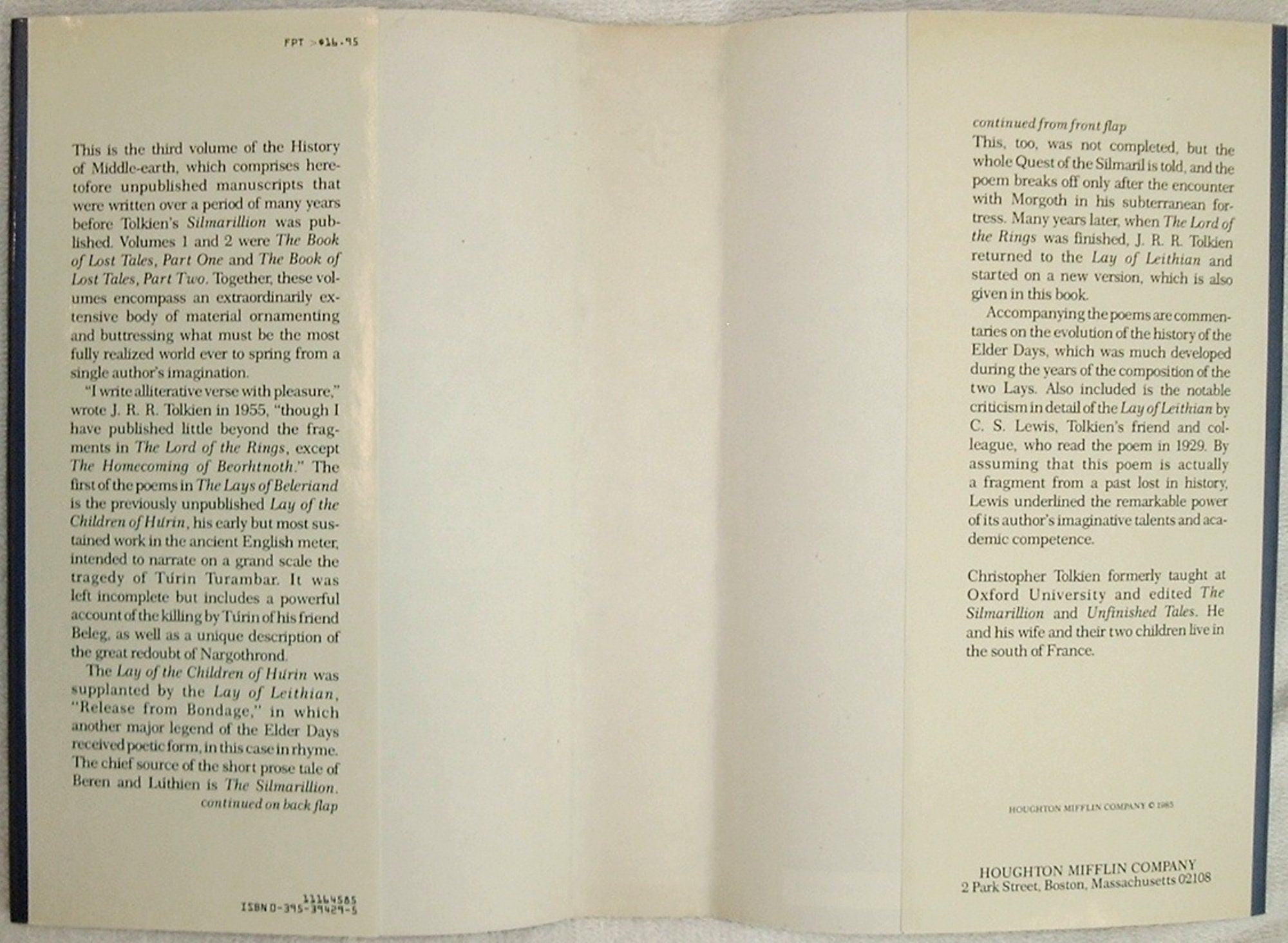 The LAYS of BELERIAND Volume III by J.R.R Tolkien True First Edition 1985
