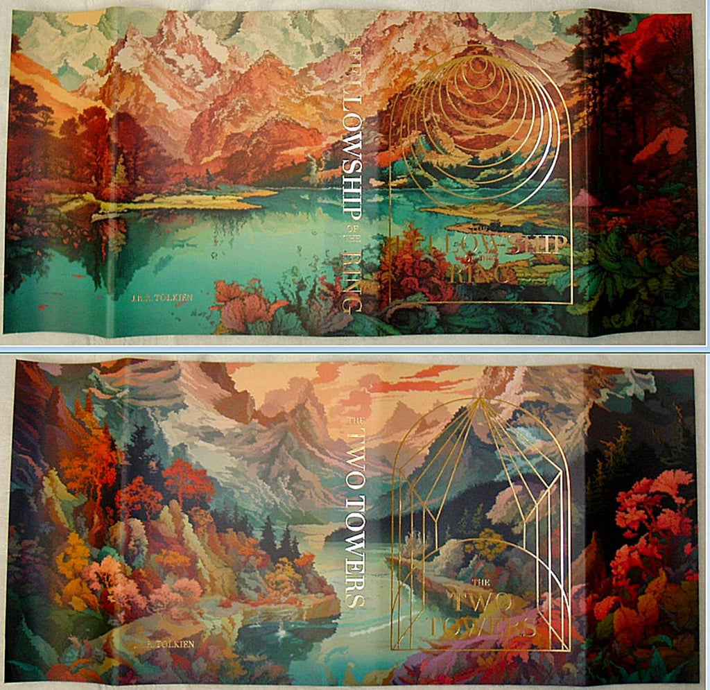 The LORD Of The RINGS Trilogy and The Hobbit by JRR Tolkien with New Custom Dust Jackets