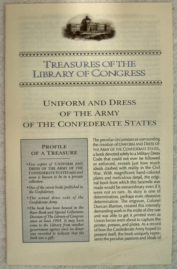 UNIFORM And DRESS of the ARMY of the Confederate States Easton Press 1861 Reprint