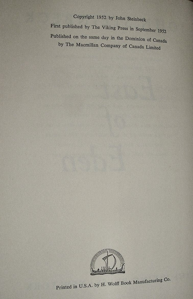 EAST OF EDEN by John Steinbeck Viking Press True 1st Edition with Typo 1952