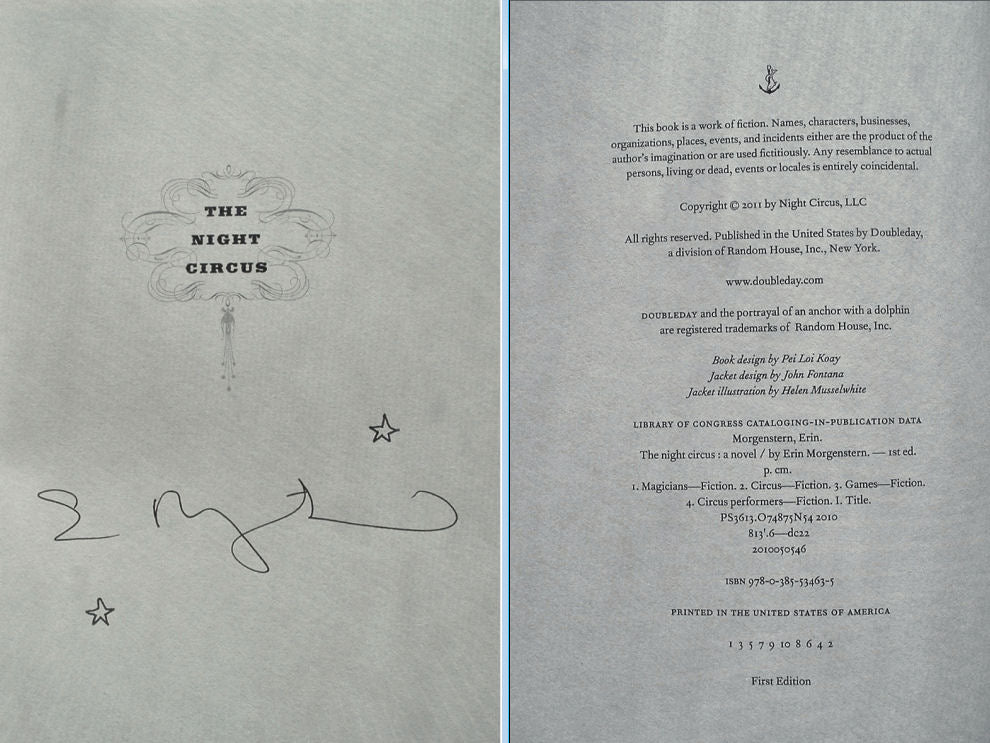 THE NIGHT CIRCUS by Erin Morgenstern Doubleday Signed First American Edition 2011